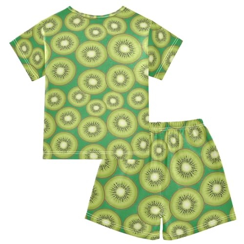Pajama Short Sets Kiwi Fruit Slice Pattern Soft Cotton Summer Sleepwear 2 Piece PJS Size 5-14T2