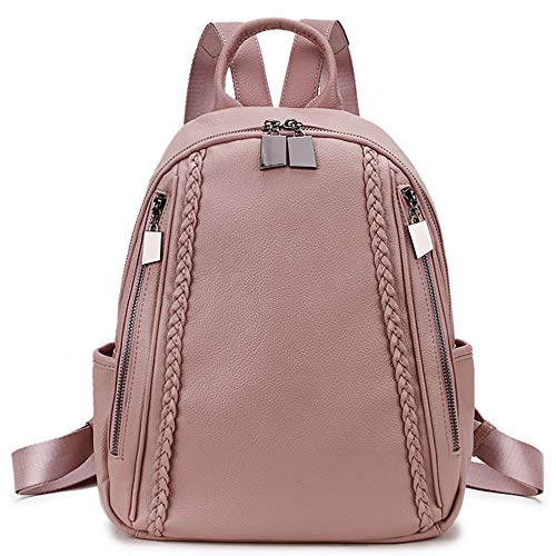 Bolso Mochila Mujer De Cuero PU Pequeña Para Moda Ligera Casual Viaje Rosa