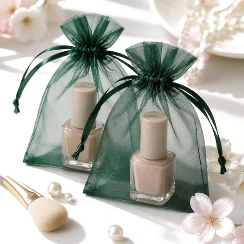Image of joycraft 50Pcs Dark Green Organza Bags - 2.7x3.5 In Sheer Jewelry Mesh Pouch, Small Party Favor Drawstring Pouch for Halloween, Christmas, Wedding Favor, Small Business