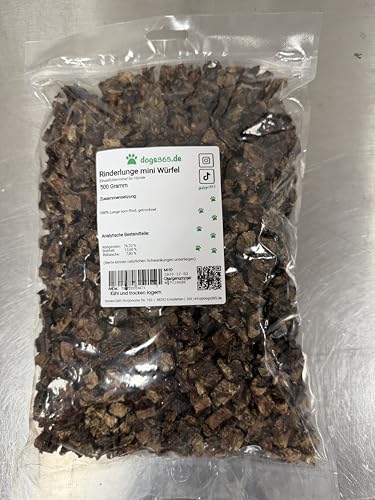 Hunde Rinderlunge mini Trainingswürfel, 500 Gramm, aus 100% Rinderlunge, Getrocknete Leckerli, Natürliche Belohnung für Alle Hunderassen, Ohne Zusätze