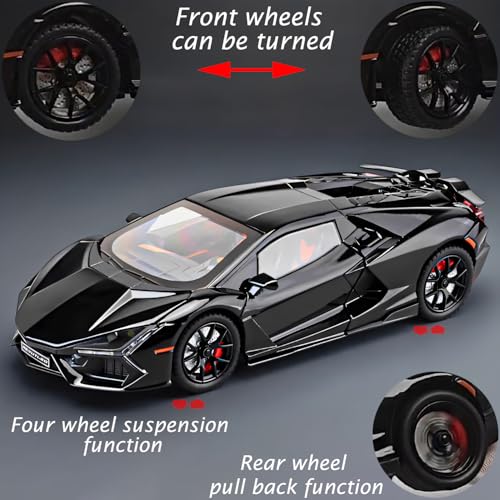 Auto coleccionable 1:24 Lambo Revuelto negro con luz y sonido miniatura 4