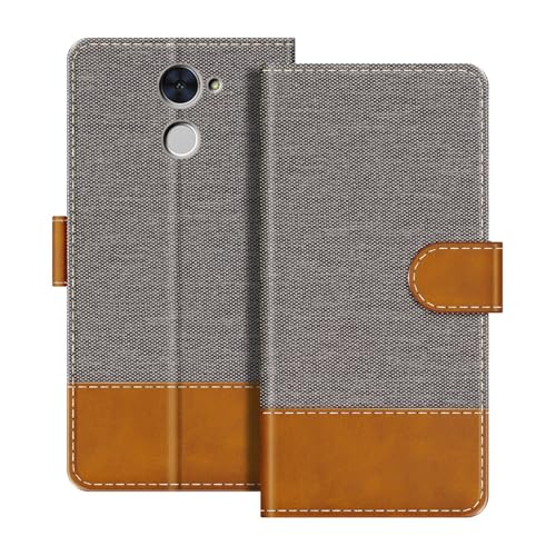 UOGNADGD Funda Billetera de Piel Plegable Compatible con Huawei Y7 Prime 2017 Cubierta para Teléfono con Portatarjetas, Bloqueo RFID, Cierre Magnético & Soporte (Gris)