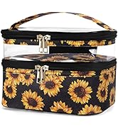 HUA ANGEL Double Layer Clear Cosmetic Bag for Women, Travel Makeup Bag, Waterproof Toiletry Bag, ...