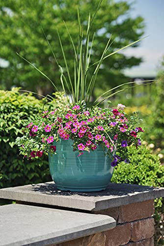 Garden Elements Glazed Brushed Happy Large Plastic Planter, Dark Aqua, 15" #TOP3