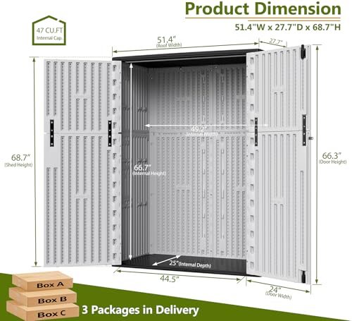 Image of ZZM 57 Cu.ft Outdoor Storage Cabinet with One Tool Kit, Horizontal Storage Shed for Garage, Bike, Garbage Cans, Garden Accessories