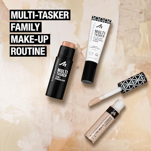 Manhattan Multi-Tasker 3-In-1 Bronzing Stick, cremiger Bronzer mit lichtreflektierenden Pigmenten, warm-schimmerndes Finish, vegane Formel, 4,5 g, Fb. 002, Medium