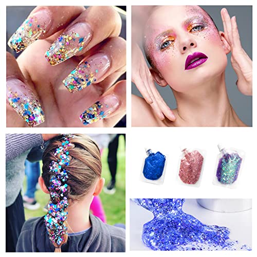 Body Glitter Gel, Mermaid Glitter For Face,Face Glitter Gel Sequins Chunky Glitter Eye Lip Hair Nail Festival Rave Accessories Easy To Apply (Light Blue) #TOP7