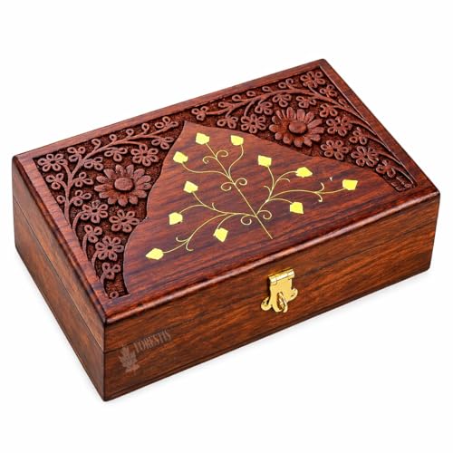 Image of Exquisitely Hand Brass-Filled Wooden OM Box for Good Luck| Jewellery Box (8X5 Inches, Crown)