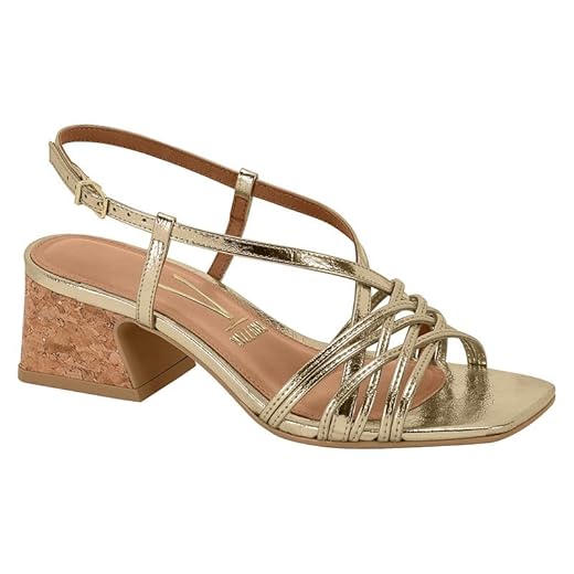 Sandália Feminina Vizzano – Salto Bloco Médio, Duas Tiras, Conforto, Leve e Uso Diário – Moderna e Elegante (Dourado, BR, Adulto, Numérico, 40)