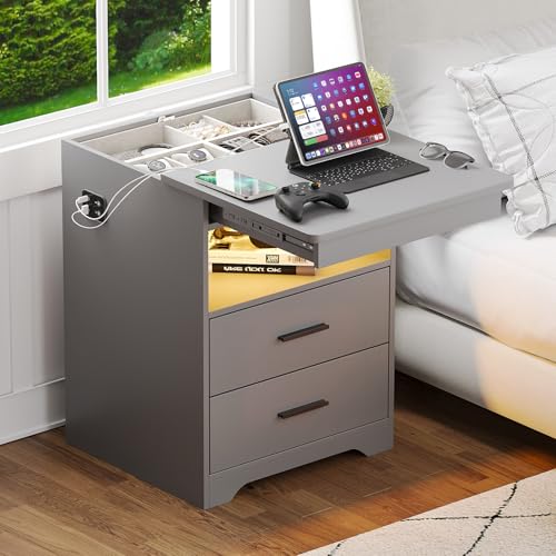 Lvifur Comodino a LED con cassetto nascosto, comodini con...