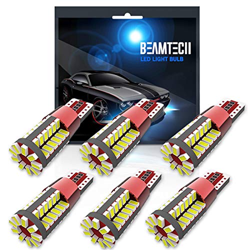 BEAMTECH 194 LED Bulb,57-SMD 3014 Chipsets T10 Wedge W5W 2825 158 161 168 184 Canbus Non-Polarity Error Free Dome Map Door Courtesy License Plate Replacement Bulbs Xenon White(6 PCS)