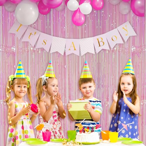 Image of Accevo 3Pack Neon Pink Party Streamers 3.2x8.2 Feet Metallic Foil Fringe Curtains Tinsel Streamers Party Decor Photo Booth for Baby Shower Birthday Wedding Christmas Valentine's Day Party Decorations