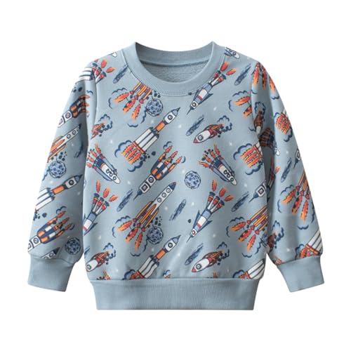 Boys' Long Sleeve Hooded Autumn Winter Toddler Boys Girls Long Sleeve Cartoon Prints Fleece Hoodie (Blue, 8-10 Years)