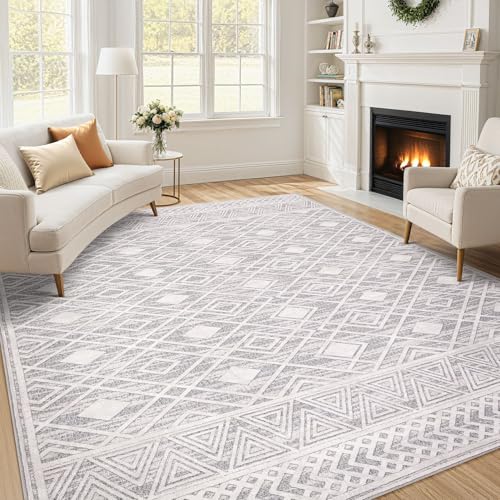 DEXIDUO Area Rugs for Living Room Rug: 8x10 Soft Washable Rugs Low Pile Non-Slip Backing Indoor Floor Rugs for Living Room Bedroom Kitchen Dining Under Table Home Office,Grey
