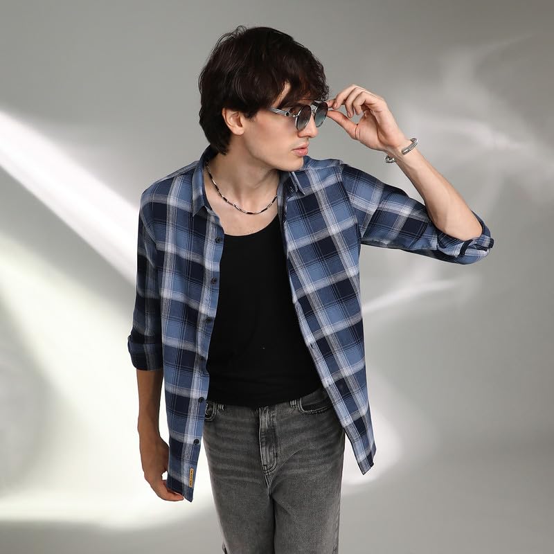 Image of CAHOOT Men's Polycotton Regular Fit Shirt Casual Wear | Spread Collar | Long Sleeve | Button Closure | Shirt Crafted with Comfort Fit for Everyday Wear