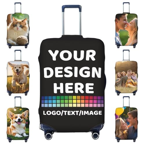 Custom Luggage Cover Personalized Suitcase Covers For Luggage With Photo Text Scratch Resistant Suitcase Cover For Travel Business，Black，Medium