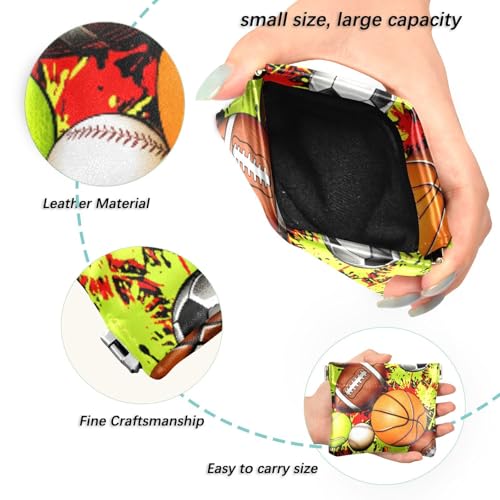 Sports Balls Coin Purse Leather Pouch Change Purse, Squeeze Coin Pouch for Cards, Keys & Lipsticks, Unisex2