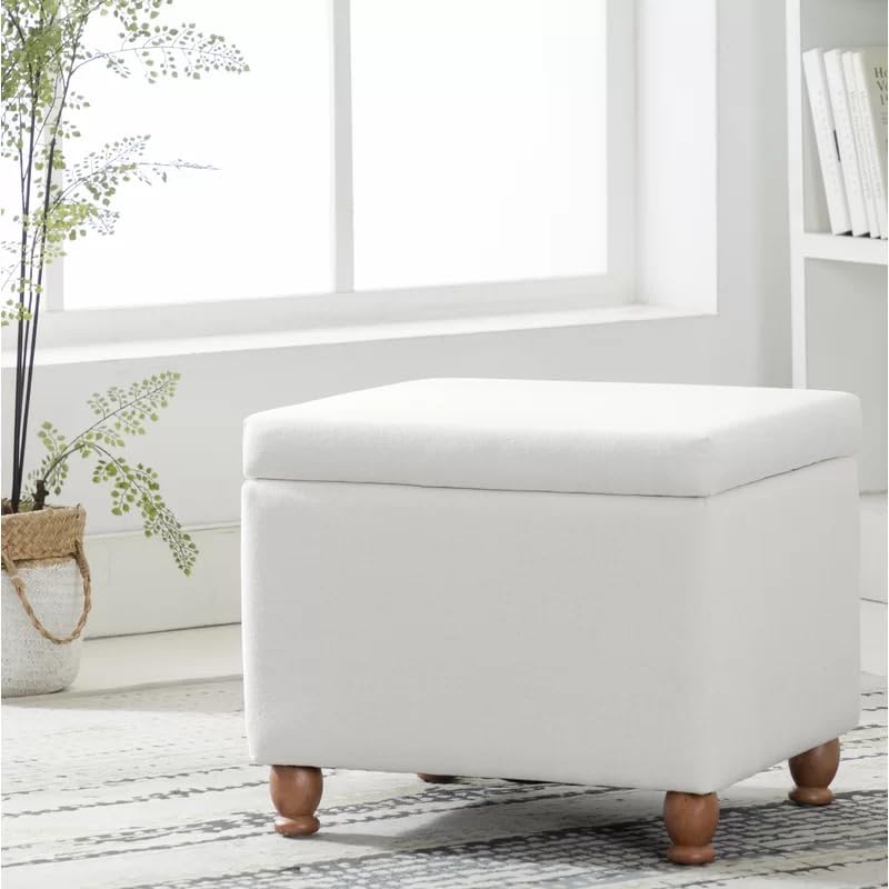 Amorat Storage Ottoman Storage Bench 2 Seater Sofa Upholstered Ottoman Bench with Storage for Living Room Bedroom (White)-image-47