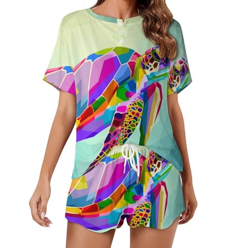 Ensemble de pyjama pour femme tortue géométrique sleepwear d'été à manches courtes