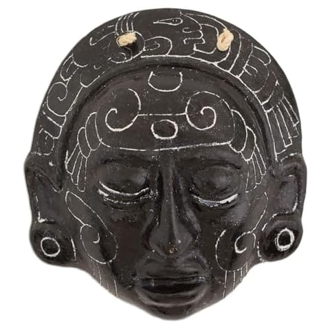 NOVICA Artisan Handcrafted Ceramic Mask Maya Decor Black El Salvador Masks Archaeological ' Maya Night Voyage' Cover