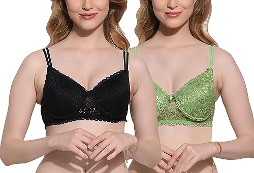Image of FIMS - Fashion is my style Women Cotton Lycra Floral Lace Lightly Padded Bra Wired Seamless Fullcoverage Multicolor Cup- B