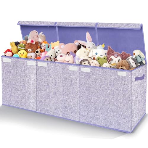 Pantryily Toy Storage Box for Kids,Extra Large Toy Box Chest with Lids,Foldable Toy Organizers and Storage Bins with Handles for Nursery,Home,Office 35.8'x12.6'x16'(Purple)