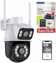 Câmera Segurança Lente Dupla Wifi Celular Inteligente + 64gb