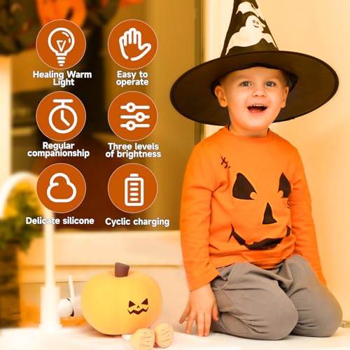 Image of 1PCS Children's Night Light Halloween, Decorative Light, 3 Mode Pumpkin Night Light, Rechargeable LED Touch Food Grade Silicone, Nursery Baby Room, Best Gift