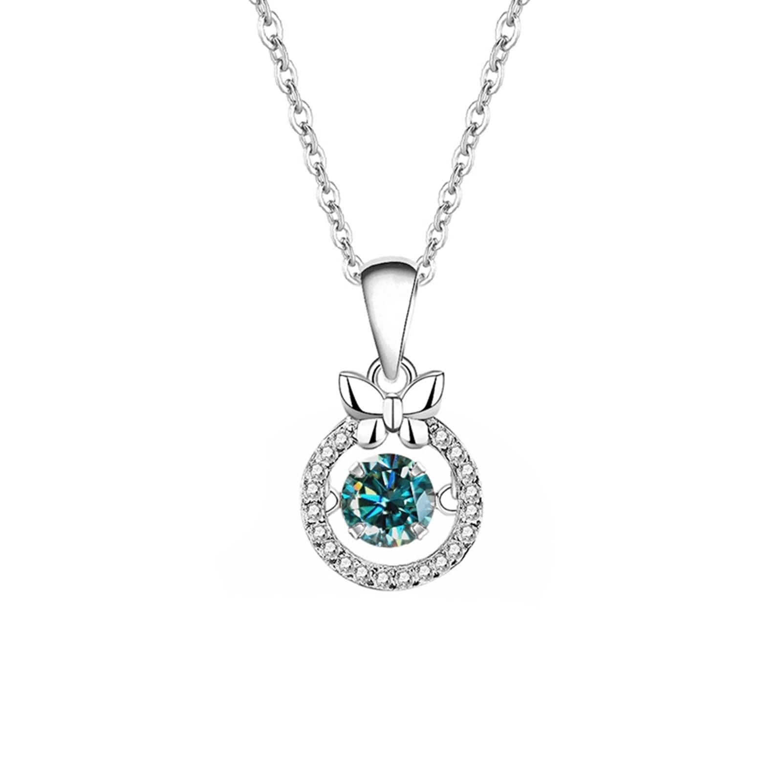 Collana Oro Bianco 9Kt/14Kt/18Kt per Ciondolo Donna, Cerchio Cavo e Farfalla con Topazio da 0,5ct e Moissanite, Catenella Collana Argento Chiaro Blu