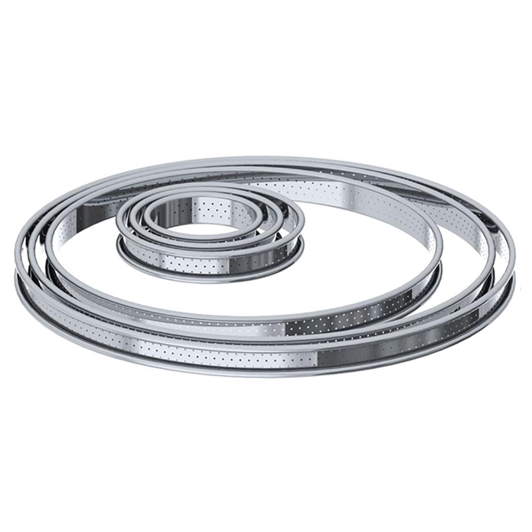 De Buyer Stainless Steel Round Perforated Tart Ring with Rolled Edge, Silver