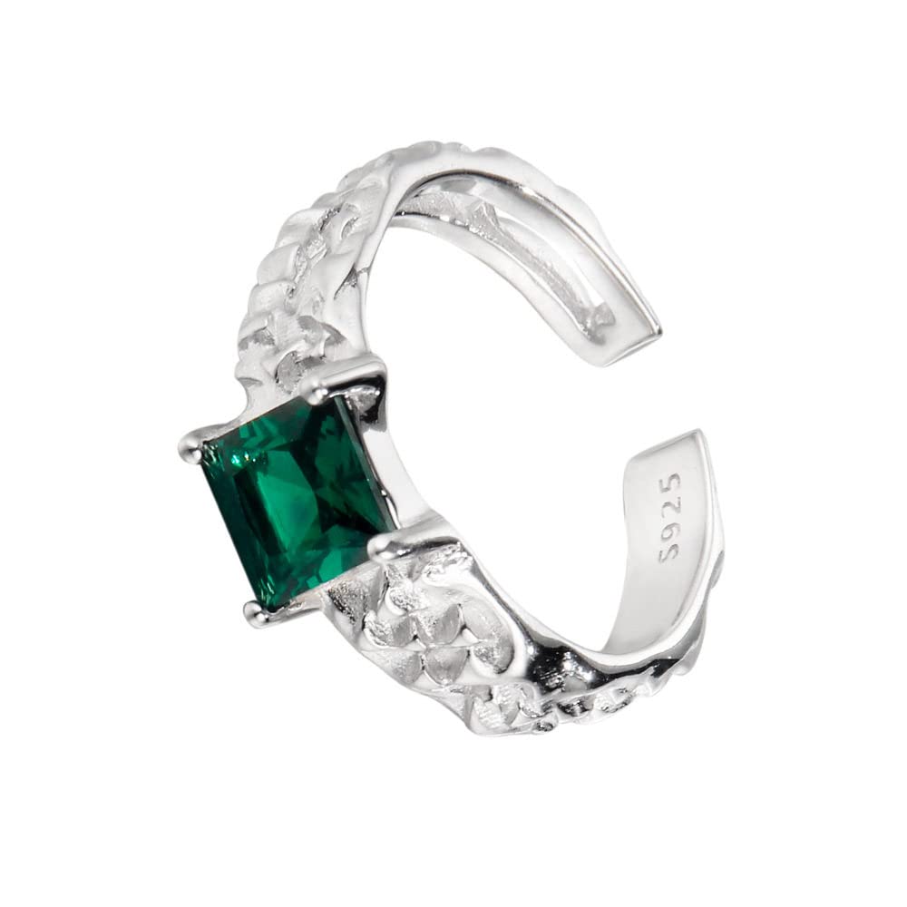 Anello Regolabile,Anelli In Argento Sterling Donna 925 Anelli Regolabili Con Smeraldi Quadrati Forgiati A Mano Anelli Regolabili In Argento Sterling Anello Di Fidanzamento Regali Per Uomo Ragazze Do