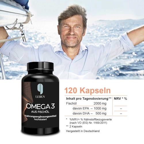 9 Leben® Premium Omega 3 – 2000mg reines Fischöl pro Tagesdosis – mit 50% EPA und 25% DHA – Laborgeprüft, aufwendig hergestellt