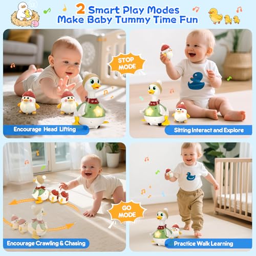 Image of KETIEE Baby Toys 6-12 Months Musical Dancing Duck Set | Tummy Time Crawling Toy with Lights and Sounds, 3 Interactive Ducks for Sensory Development, Gift for 1-3 Year Old Boy Girl