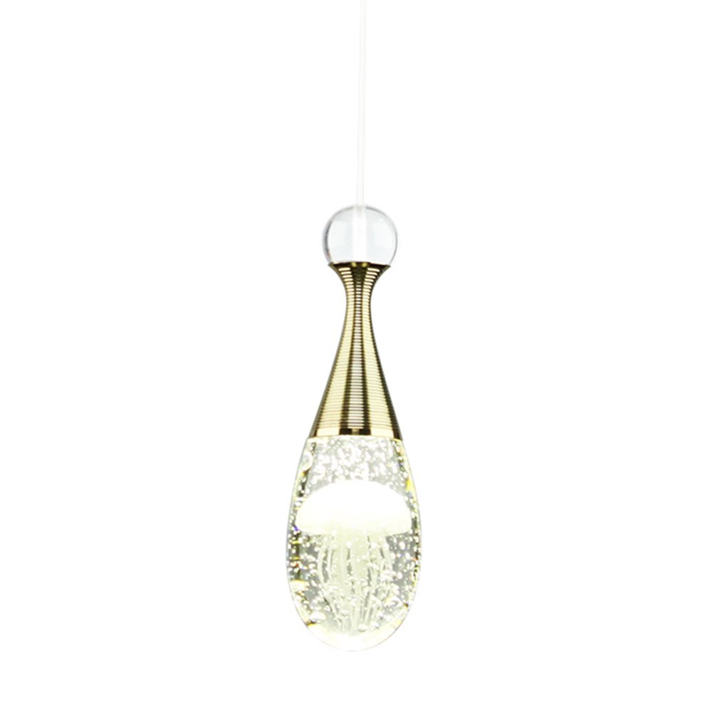 Light creative perfume bottle K9 crystal LED chandelier with jellyfish body in modern and simple style for dining room, as a cafe ceiling lamp with hanging lamp line of 60-100 cm, adjustable, Einzelkopf-Quallen 59eu, 2G10 5.0W
