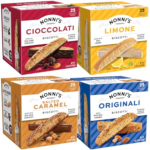 Nonni's Italian Biscotti Tub Variety Pack - 4 Assorted Flavors - Snack for Adults &amp; Kids - Biscotti Cookie Variety Pack - Italian Cookie Assortment - Biscotti Individually Wrapped Cookies - Kosher