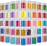 Estanoite Feiner Glitzer für Epoxidharz, Set mit 45 Farben, extra feines Bastelglitzerpulver, sortierter Nagelkunst-Glitzer, Kosmetik-Glitzer für Körper, Gesicht, Haare, Auge, Groß-Glitzer für Tumbler