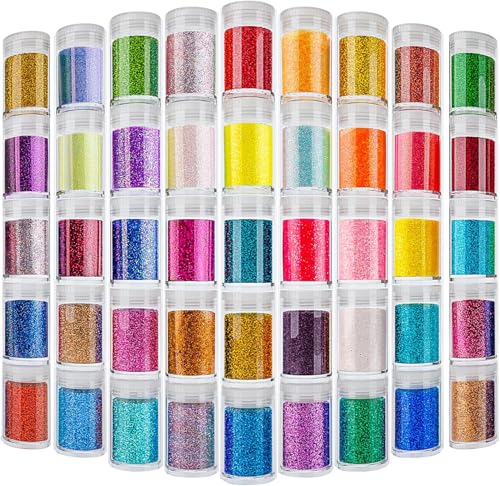 Fine Glitter for Epoxy Resin Set of 45 Colors Estanoite Extra Fine Craft Glitter Powder Assorted Nail Arts Glitter Cosmetic Glitter for Body Face Hair Eye Bulk Glitter for Tumbler Candle Making