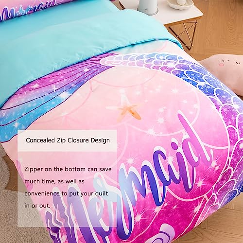 STYHO Double Duvet Cover for Girls Aqua Purple Mermaid Tail Printed Kids Bedding Set Soft Colorful Rainbow Chilren Bed Sets for All Season(Aqua Purple - Image 4