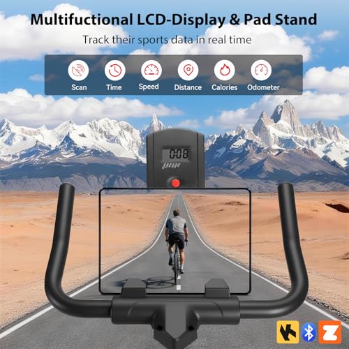 Image of Exercise Bike, Wenoker Magnetic Stationary Bike for Home App Sync Indoor Bike with Adjustable Seat and Handlebar, Transport Wheels and Fitness Courses for Weight Loss