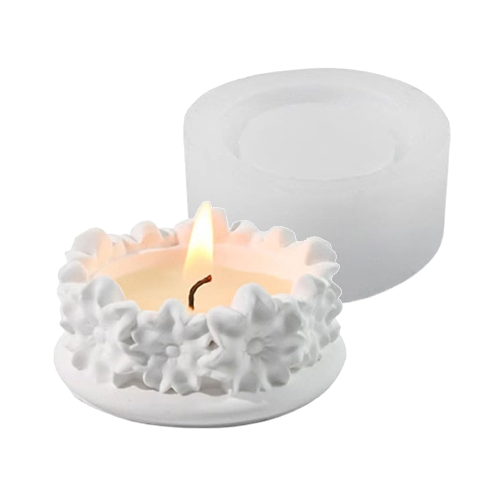 Tsophreniq 3D Flower Embossed Silicone Candlestick Molds for Epoxy Resin Making Holder Tealight Stand Gypsum Decoration Silicone Cylinder Molds