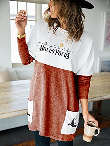 Womens Shirt with Pocket, Casual Gift Tunic Tops, Color Block Long Sleeve T-Shirt Dress for Women2
