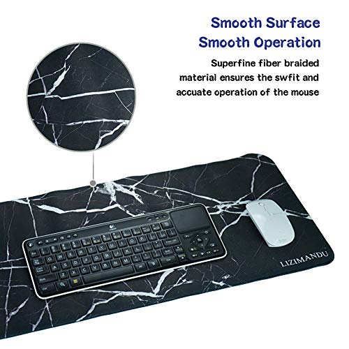 LIZIMANDU Gaming Mouse Pad,Extended Large Pattern Anti Slip Stitched Edges Long XXL Mousepad,Desk Pad Keyboard Mat, Non-Slip Base, Water-Resistant, for Gaming,Office & Home (1-Black Marble, 1 Pack)