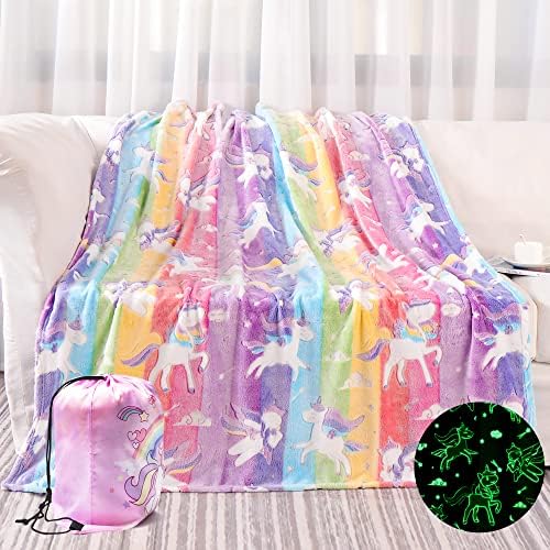 Glow in The Dark Unicorns Soft Blanket for 3 4 5 6 7 8 9 10 Year Old Girl,Toddler Toys Age 6-8, Gifts for Birthday, Valentines Day Gifts Easter, 50"x60"