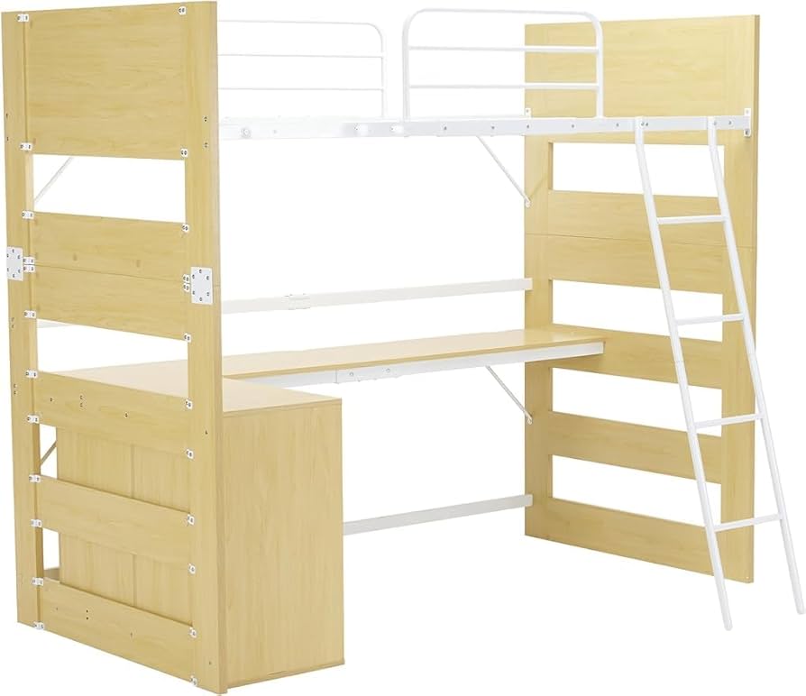 Amazon｜ロフトベッド 天然木 パイン材 収納 シングル デスク付き 北欧