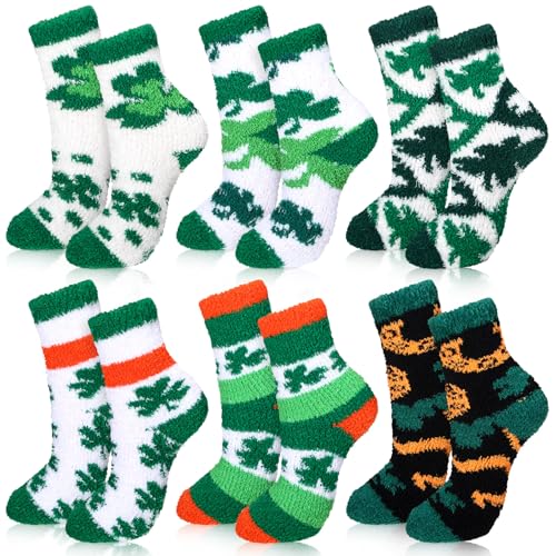 Image of Skicuff 6 Pairs Women Fuzzy Socks Bulk Slipper Warm Sleeping Crew Socks for Women Men Microfiber Soft Holiday Teacher Gifts