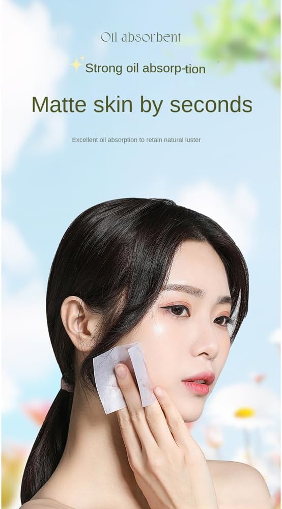 LERFOT� 100Pcs Korean Face Blotting Paper for Oily Skin, Natural Linen Bloating Papers for Oily Face, Oil Absorbing Sheets for Face, with Built-in Mirror & Powder Puff Pad for Men and Women 3