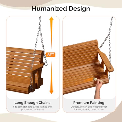 Image of VINGLI Upgraded Patio Wooden Porch Swing for Courtyard & Garden, Heavy Duty 880 LBS Swing Chair Bench with Hanging Chains for Outdoors (Brown, 5 FT)