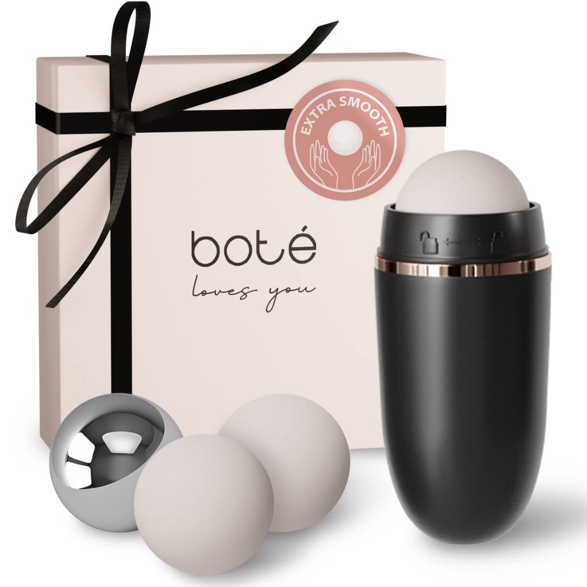 BOTÉ Cooling and Oil-Absorbing Roller Set I Gift Box incl. 1 Skincare Roller + 3 Balls (2 Volcanic + 1 Stainless Steel) I Refill & Re-Use Option