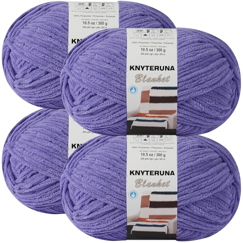 Image of #6 Super Bulky Blanket Yarn for Crocheting - 4 Skeins(Each 10.5oz /300g, 220yds /201m), Chunky Chenille Thick Plush Big Soft Yarn for Crocheting Knitting Blankets, Lavender