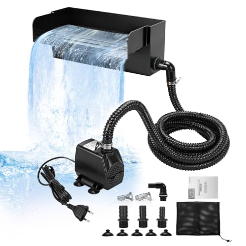 FormiPow Cascade Bassin Exterieur, 30CM Cascade d'étang avec Filtre de Bassin, Acier Inoxydable, Pompe de Bassin 45W 3000 L/H avec Cascade, Kit Cascades pour...